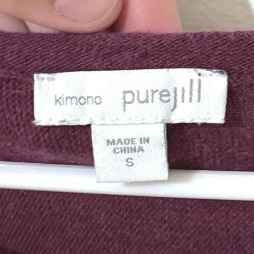 Pure Jill Kimono Sweater Womens Small Burgundy Cotton Cashmere Knit 3/4 Sleeve